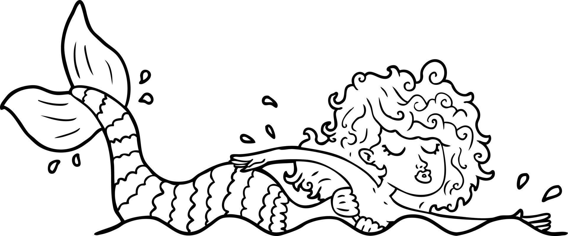 line drawing cartoon cartoon mermaid vector