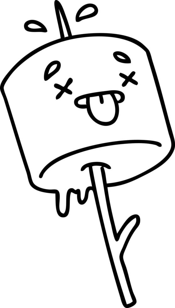 line doodle marshmallow impaled on a campfire stick vector