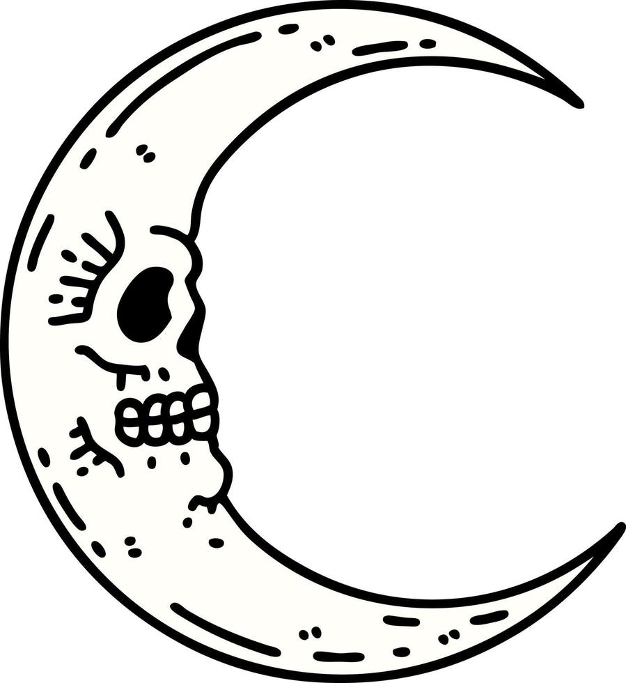 traditional tattoo of a skull moon vector