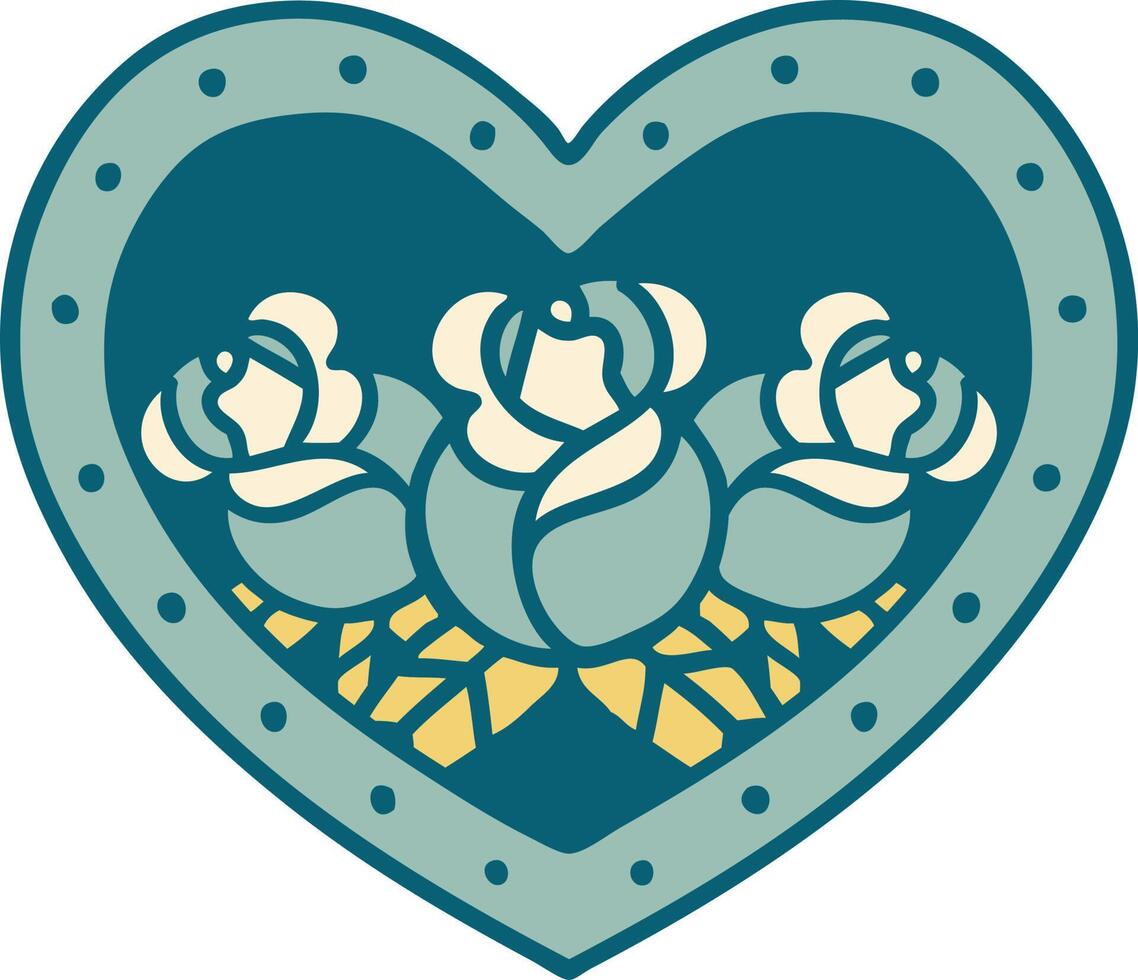 tattoo style icon of a heart and flowers vector
