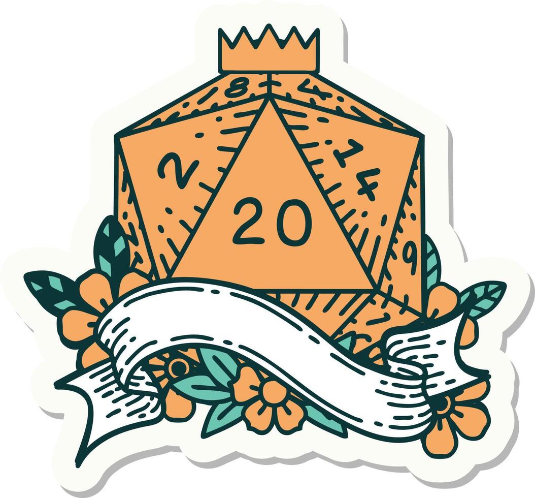 natural twenty D20 dice roll sticker vector