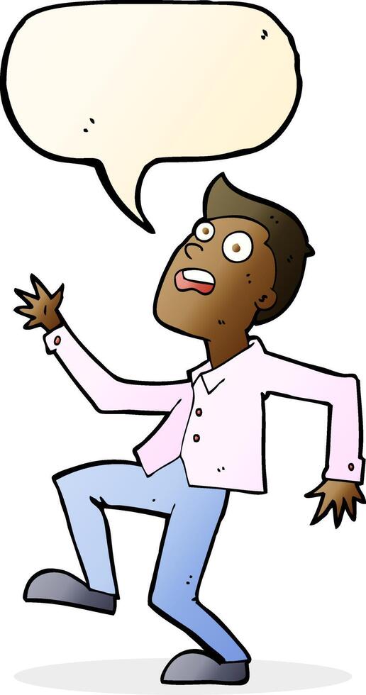 cartoon man panicking with speech bubble vector
