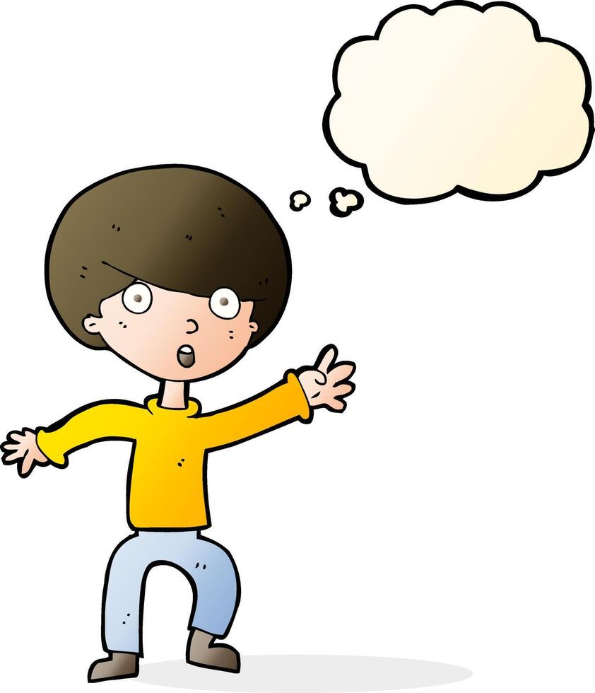 cartoon panicking boy with thought bubble vector