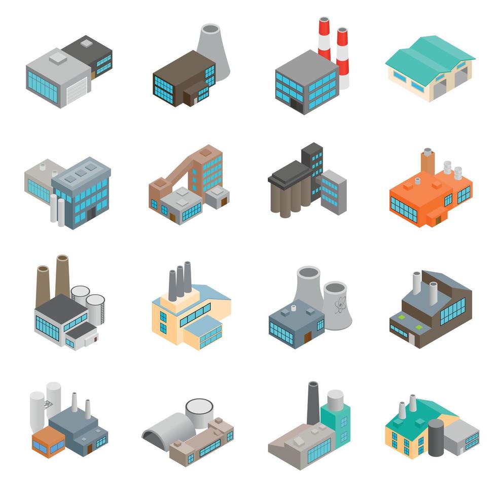 Industrial building factory icons vector