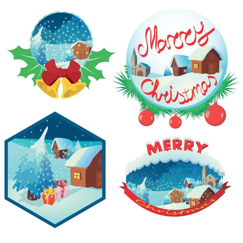 Christmas emblem set, cartoon style vector