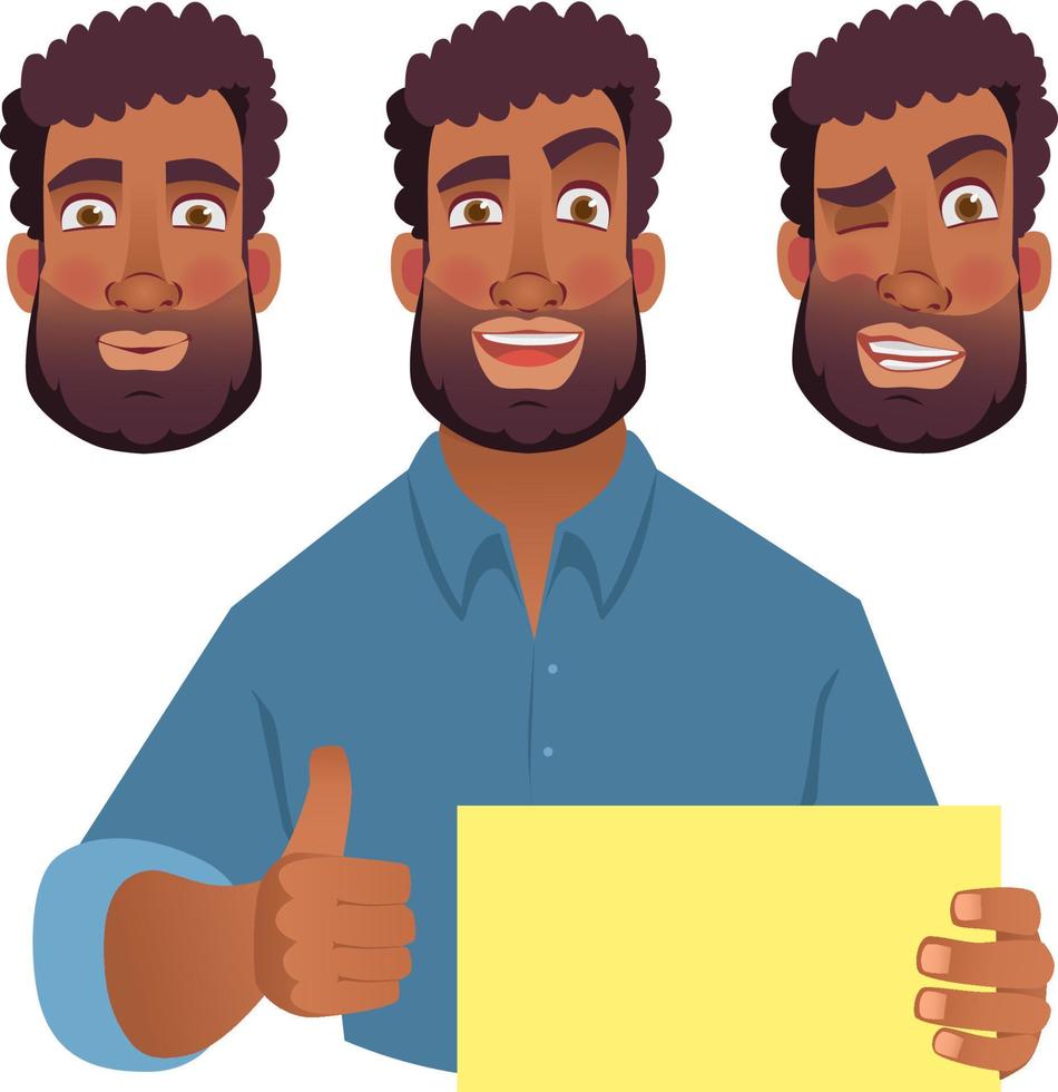 African man holding blank card. vector