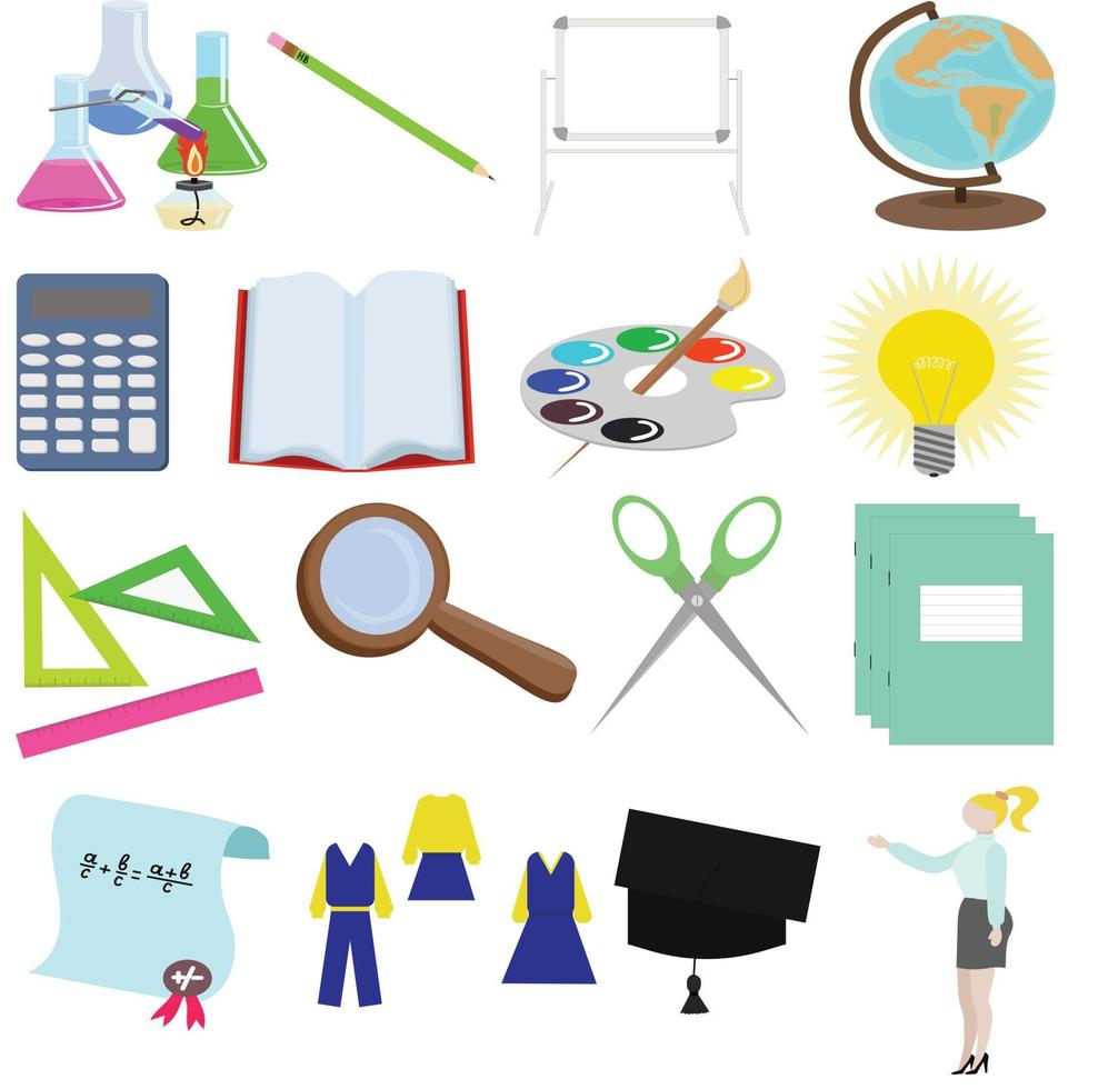 Big school set. Vector illustration isolated on white background.