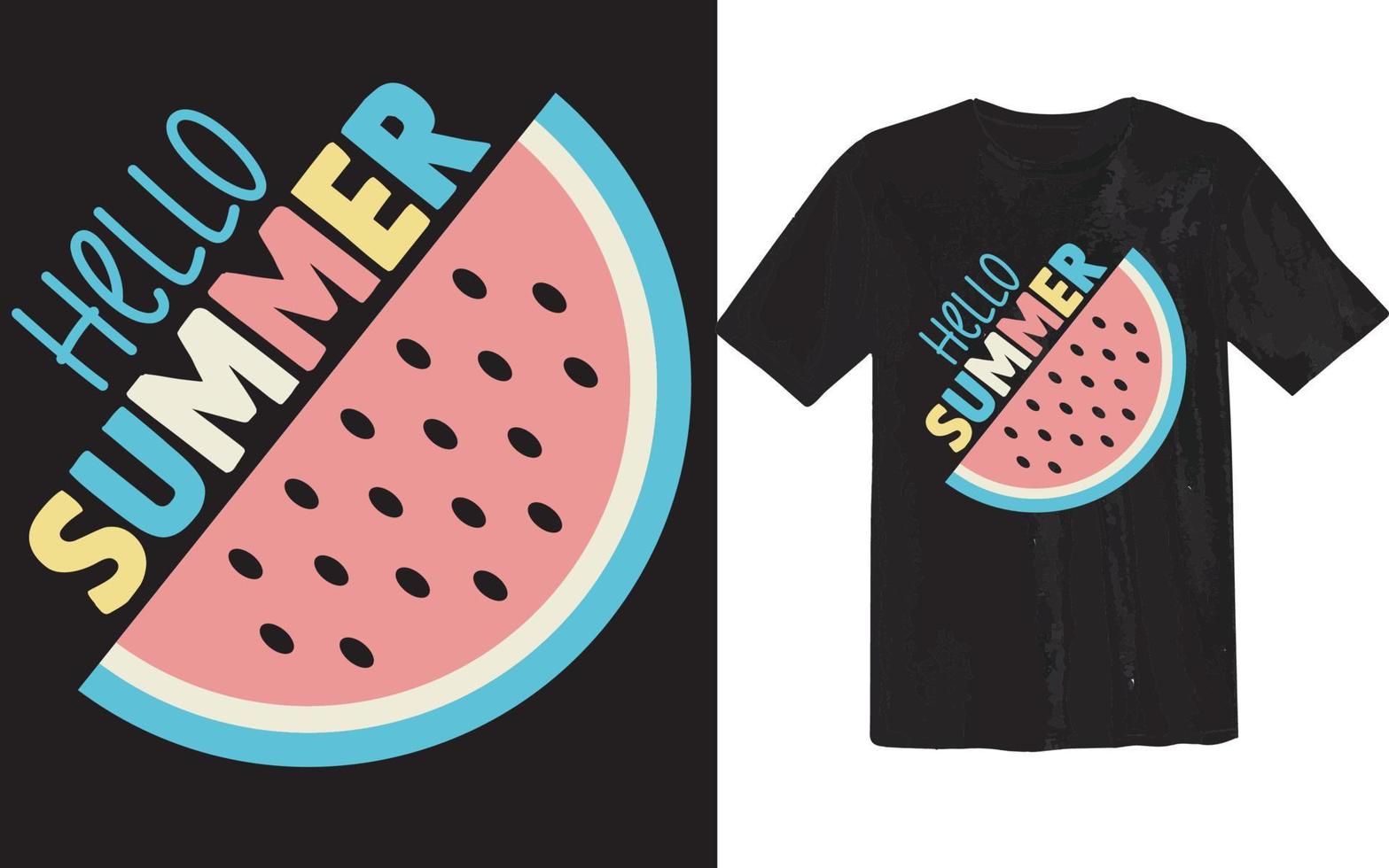Hello Summer Vacation Beach Watermelon T Shirt Design vector