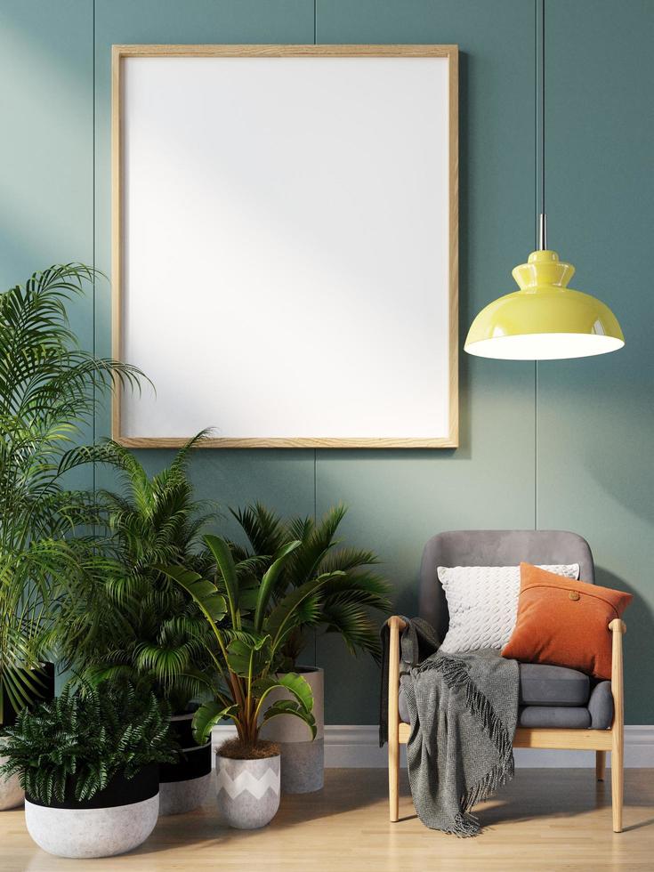 Poster Frame Mockup In Wall Scandinavian Living Room Interior photo