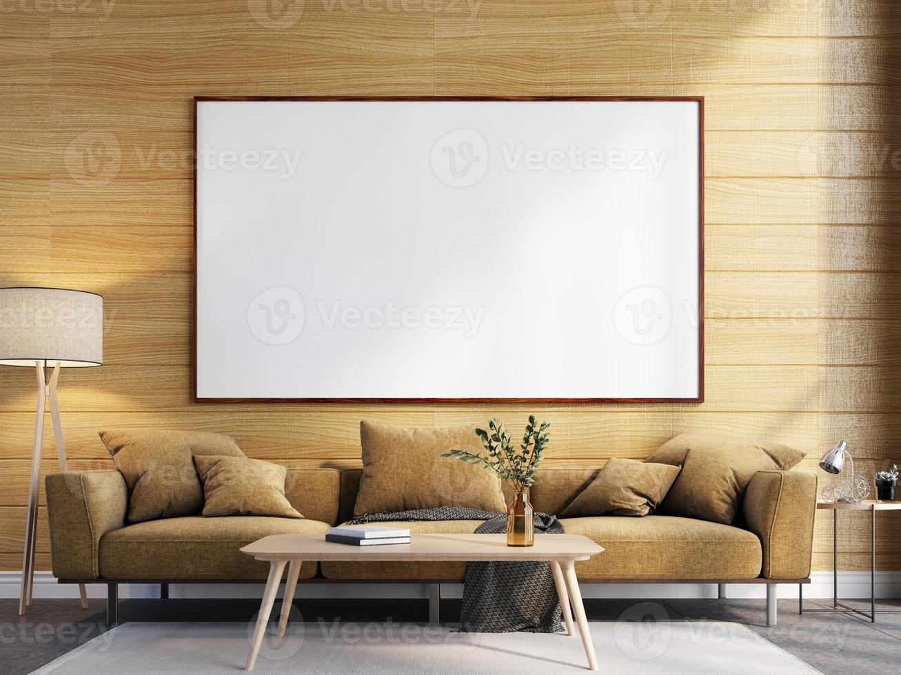 Poster Frame Mockup In Wall Scandinavian Living Room Interior photo