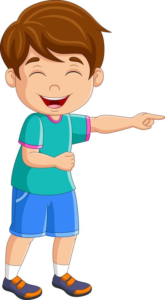 Cartoon boy laughing out loudly and pointing vector