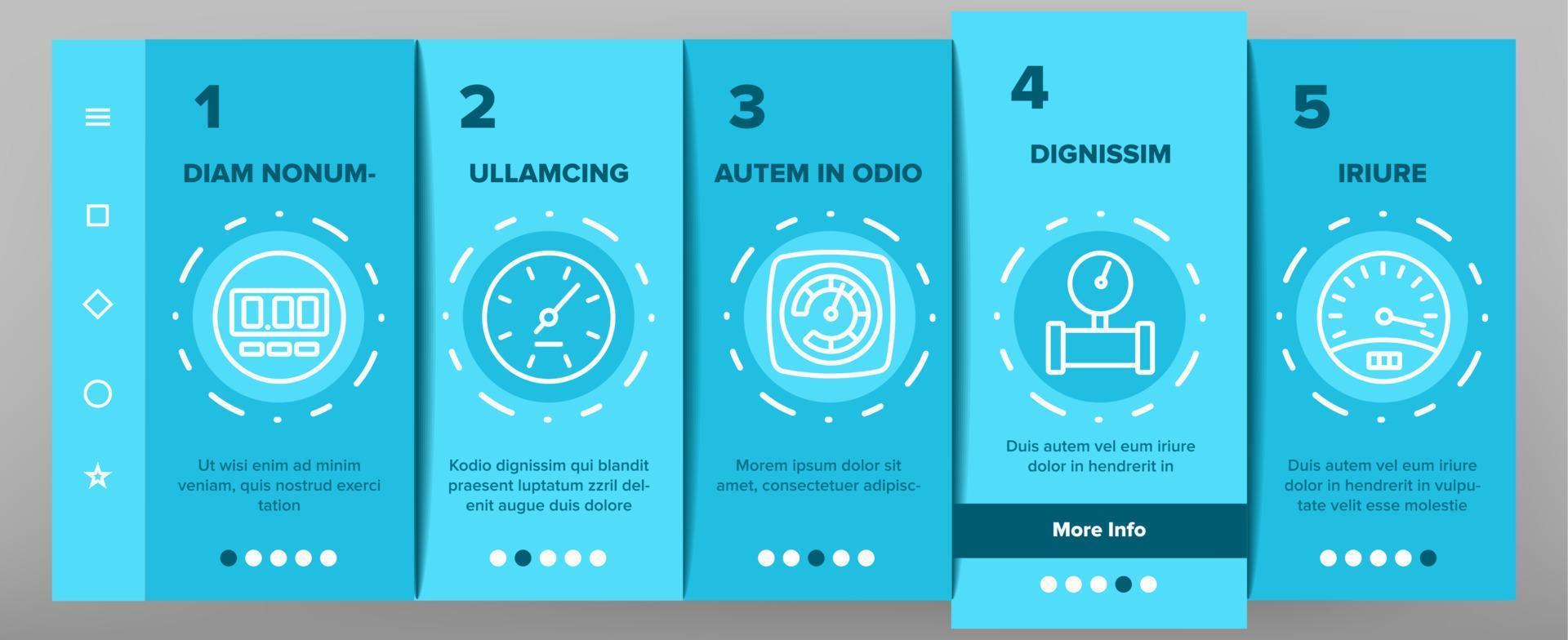 Gauge Meter Equipment Onboarding Icons Set Vector