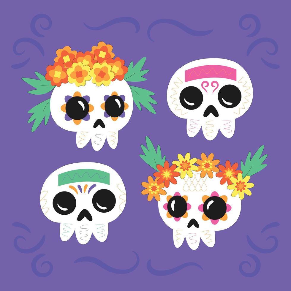 Anatomically correct human skulls set, Hand drawn line art vector