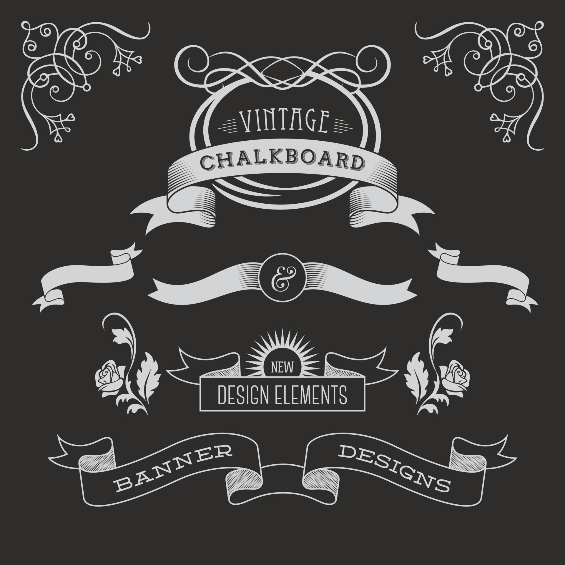 Ribbon elements. Starburst label. Vintage. Modern simple ribbons, gradient ribbons collection