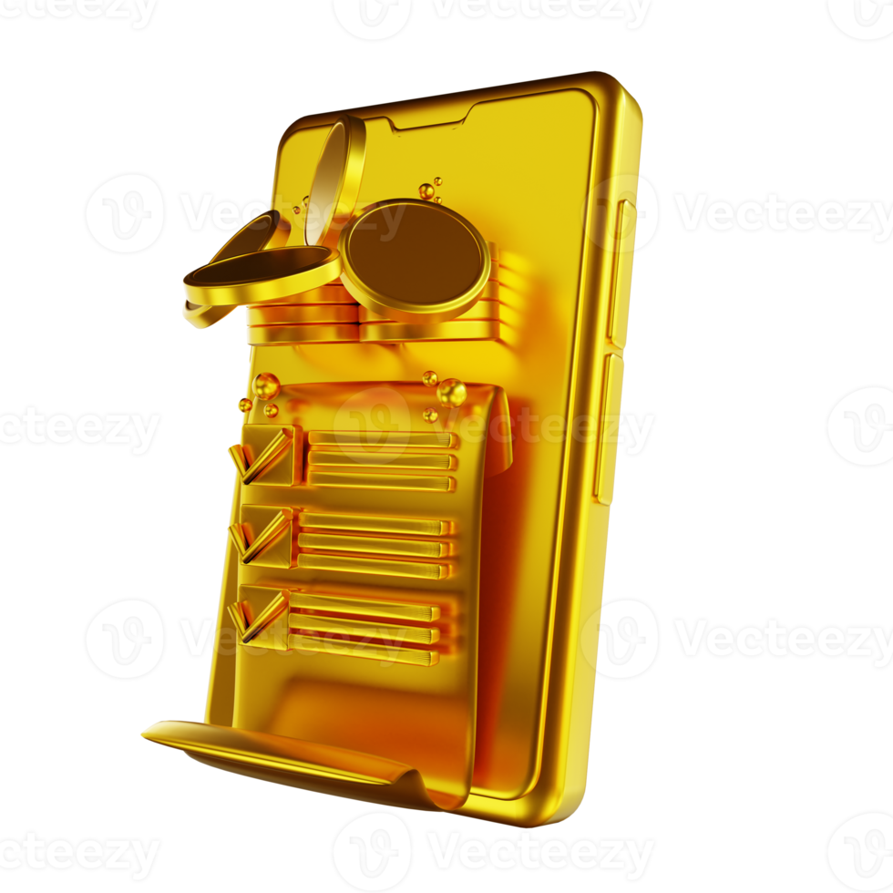 3D illustration golden mobile payment png