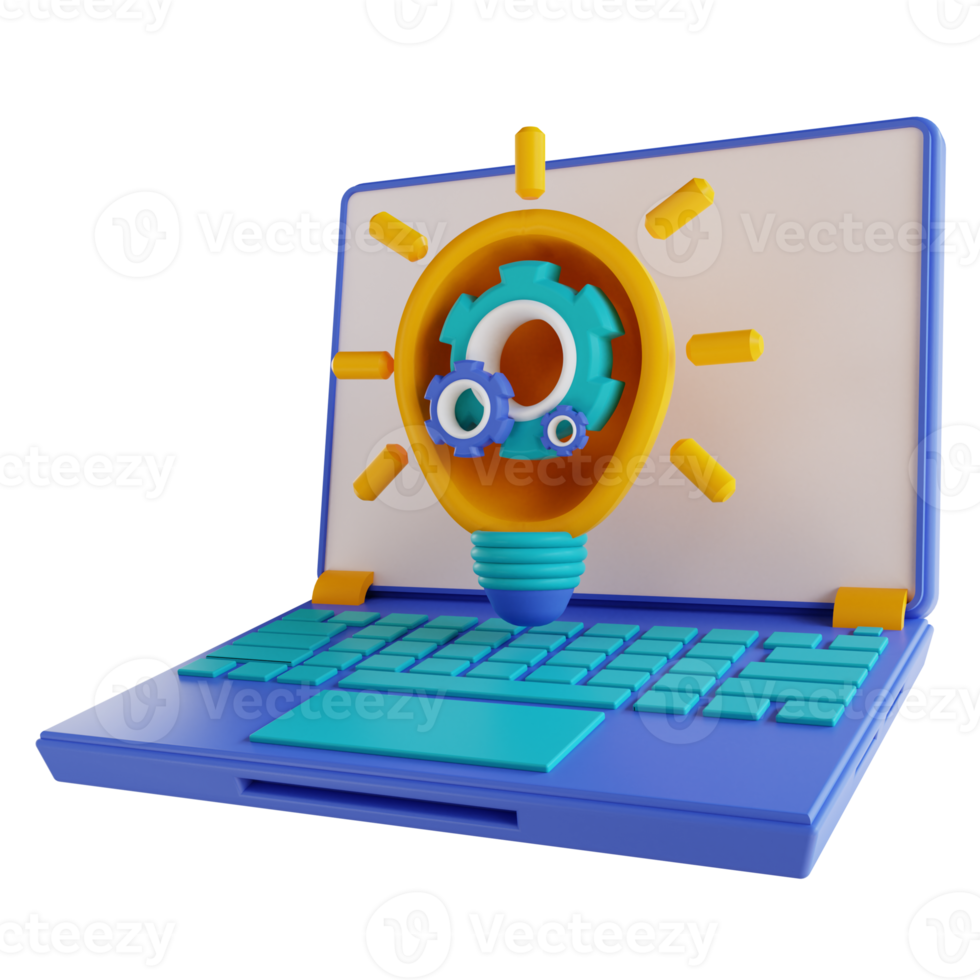3D illustration laptop idea setting png