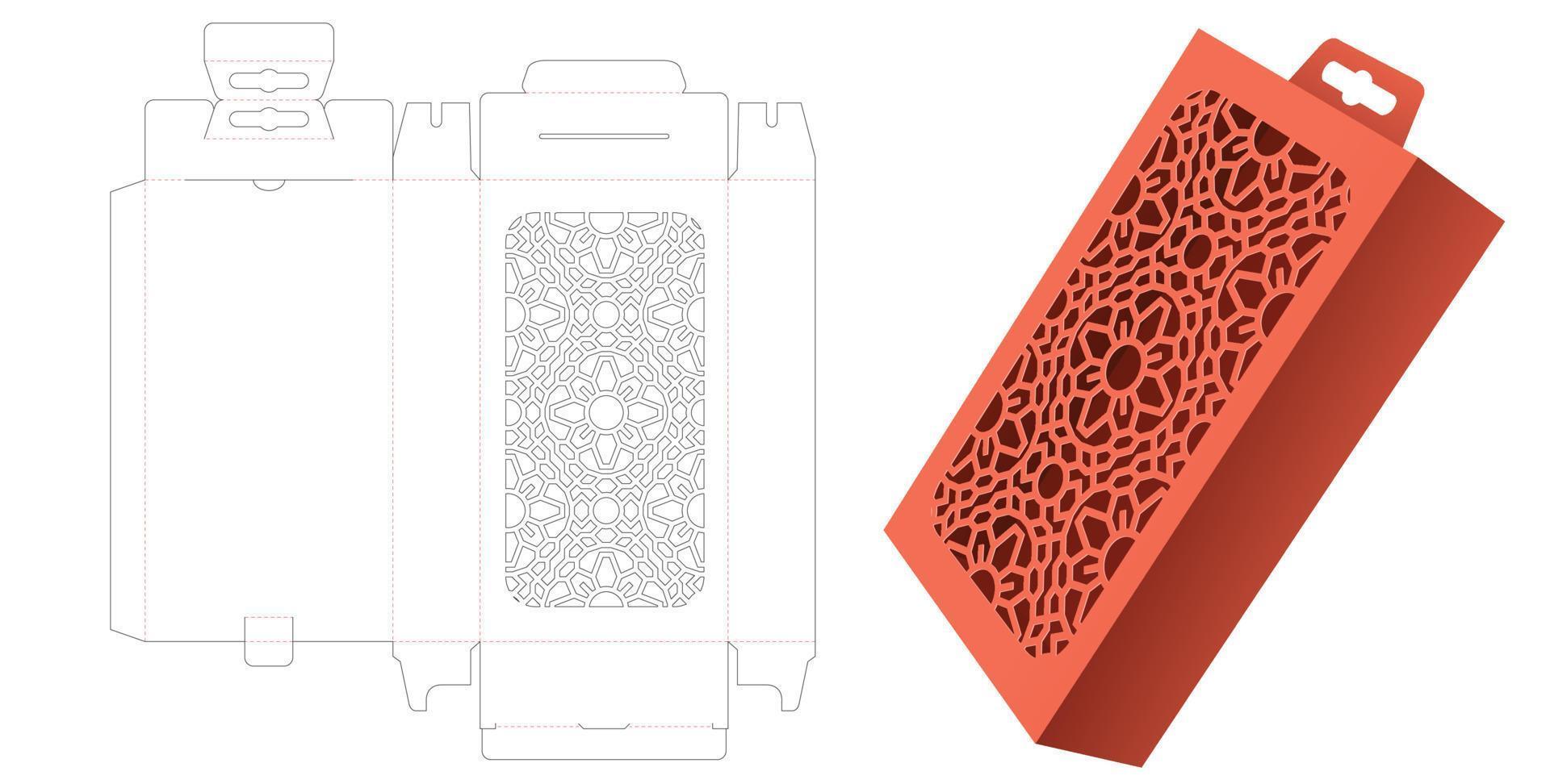 caja colgante con plantilla troquelada de ventana estampada y maqueta 3d vector