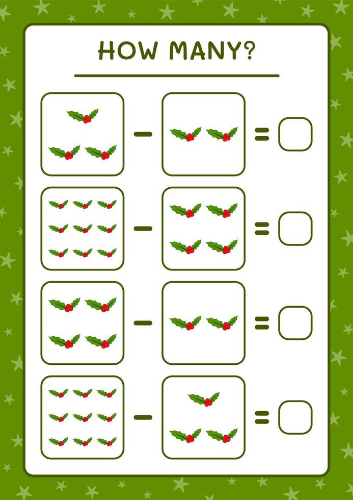 How many holly berry, game for children. Vector illustration, printable worksheet