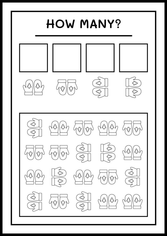 How many winter mittens, game for children. Vector illustration, printable worksheet