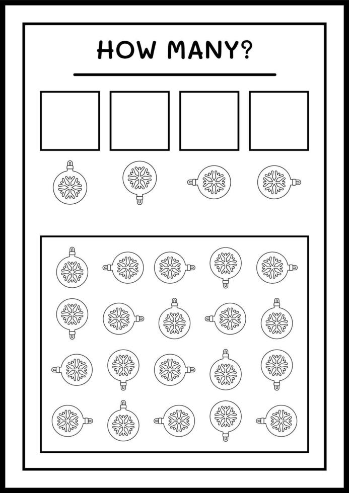 How many christmas ornament, game for children. Vector illustration, printable worksheet