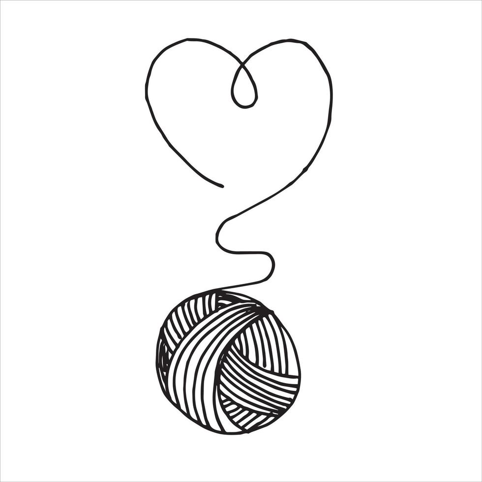 vector drawing in the style of doodle. a ball of wool and a heart ...