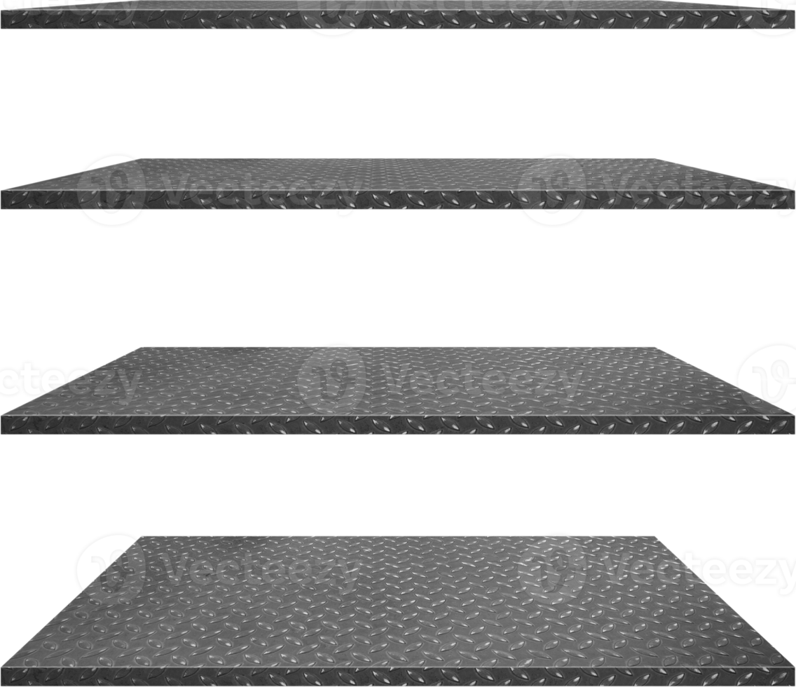 collection of steel diamond plate shelves on an isolated white background, Objects with Clipping Paths for design work png