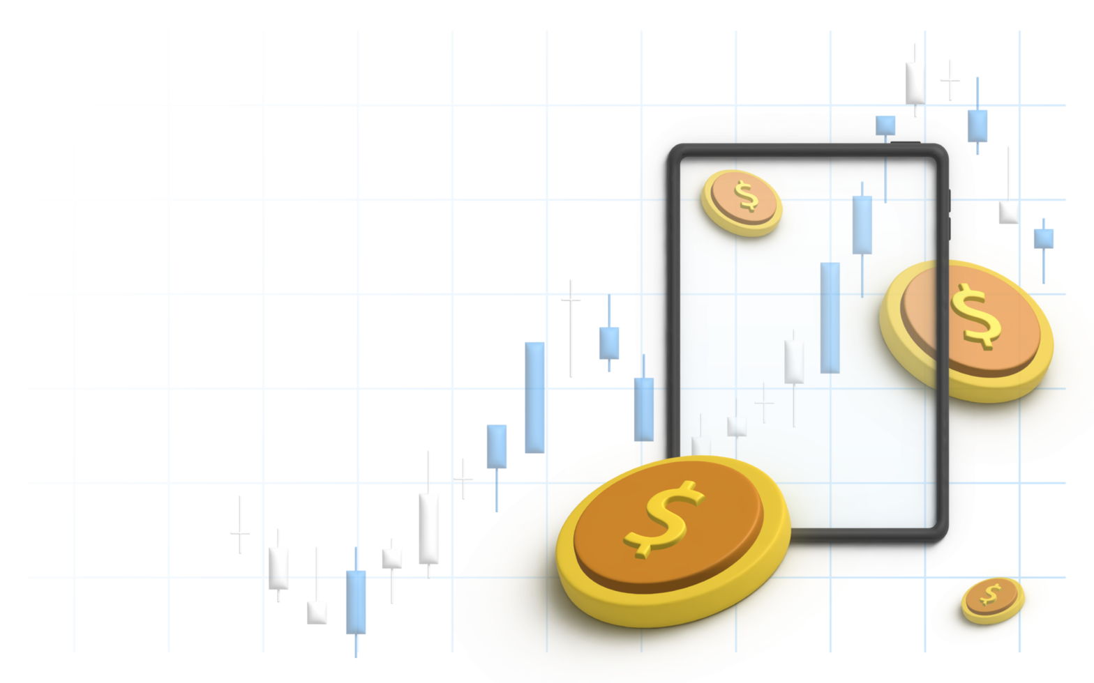 3D Illustration of financial and payment concept with smartphone, money, coin and credit card. png