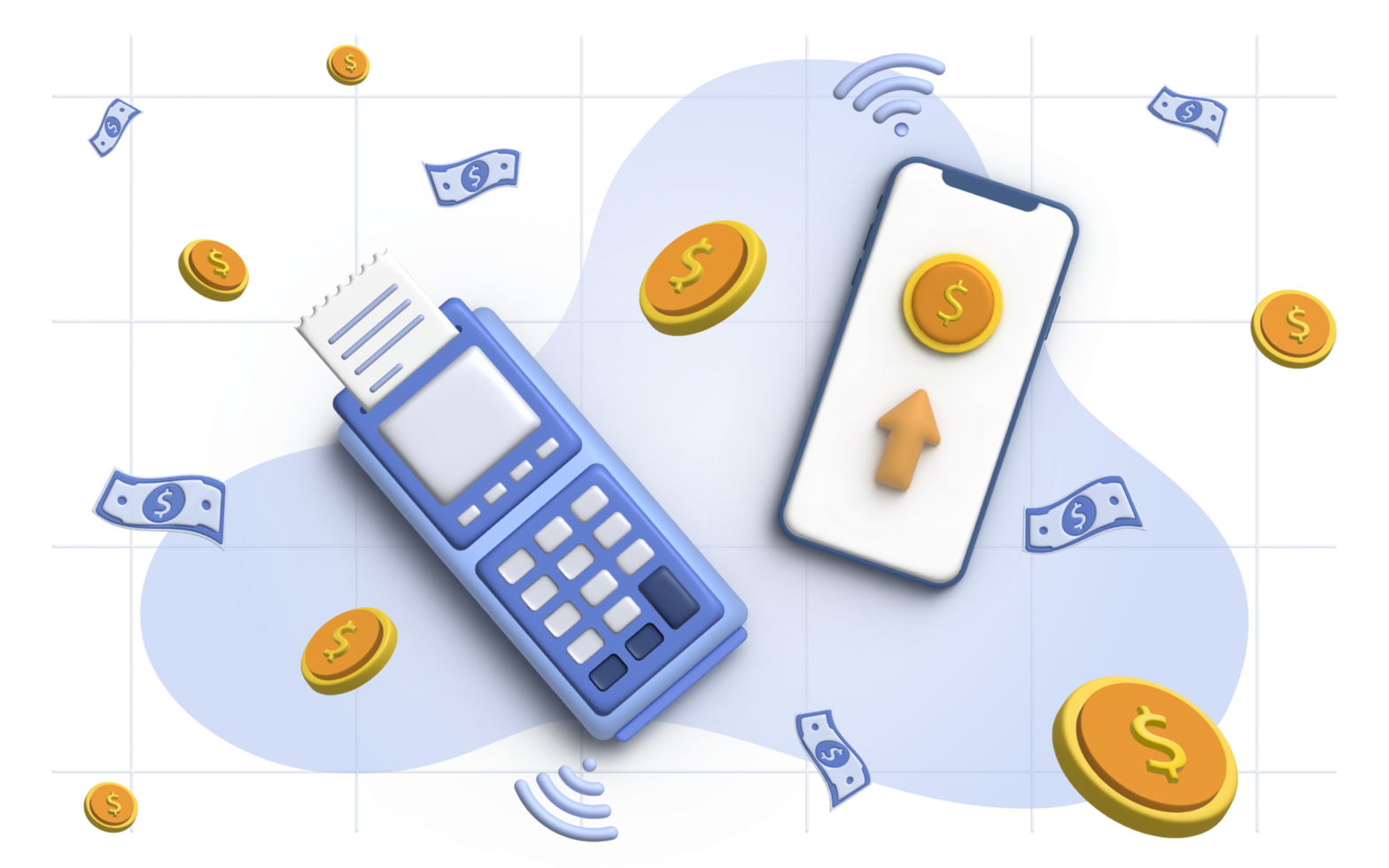 3D Illustration of financial and payment concept with calculator, money, coin and credit card. png