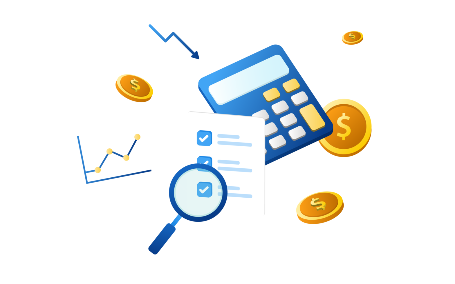 Financial and payment concept with calculator, money, coin and credit card. png