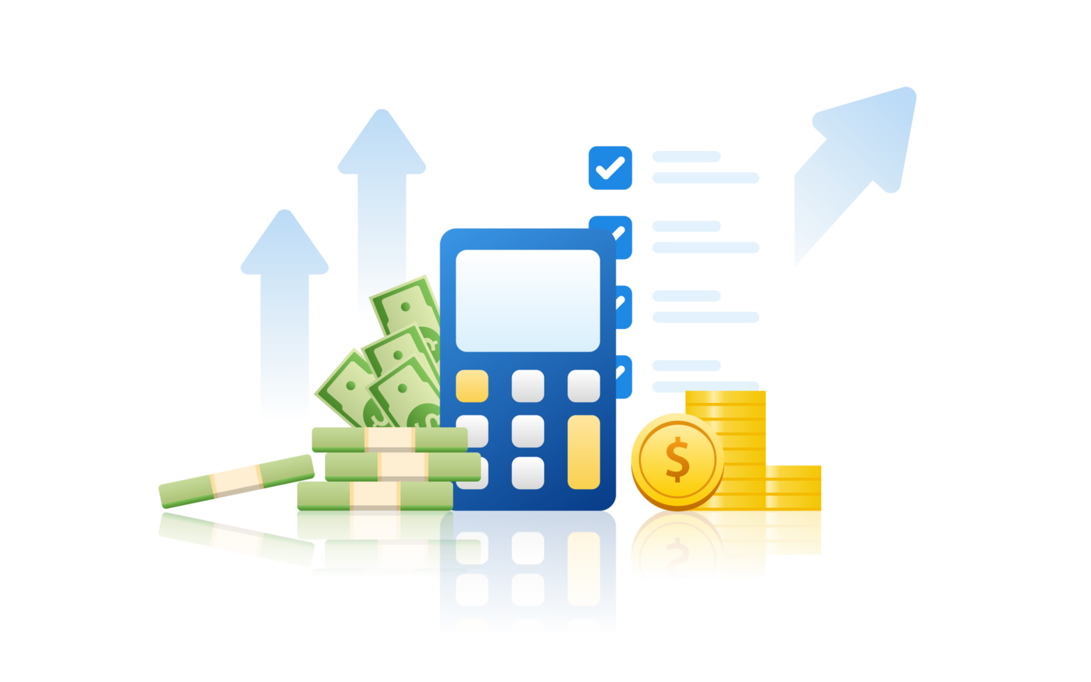 Financial and payment concept with calculator, money, coin and credit card. png