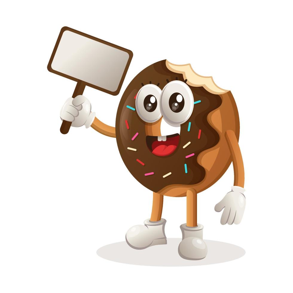 Donut mascot design holding billboards. vector