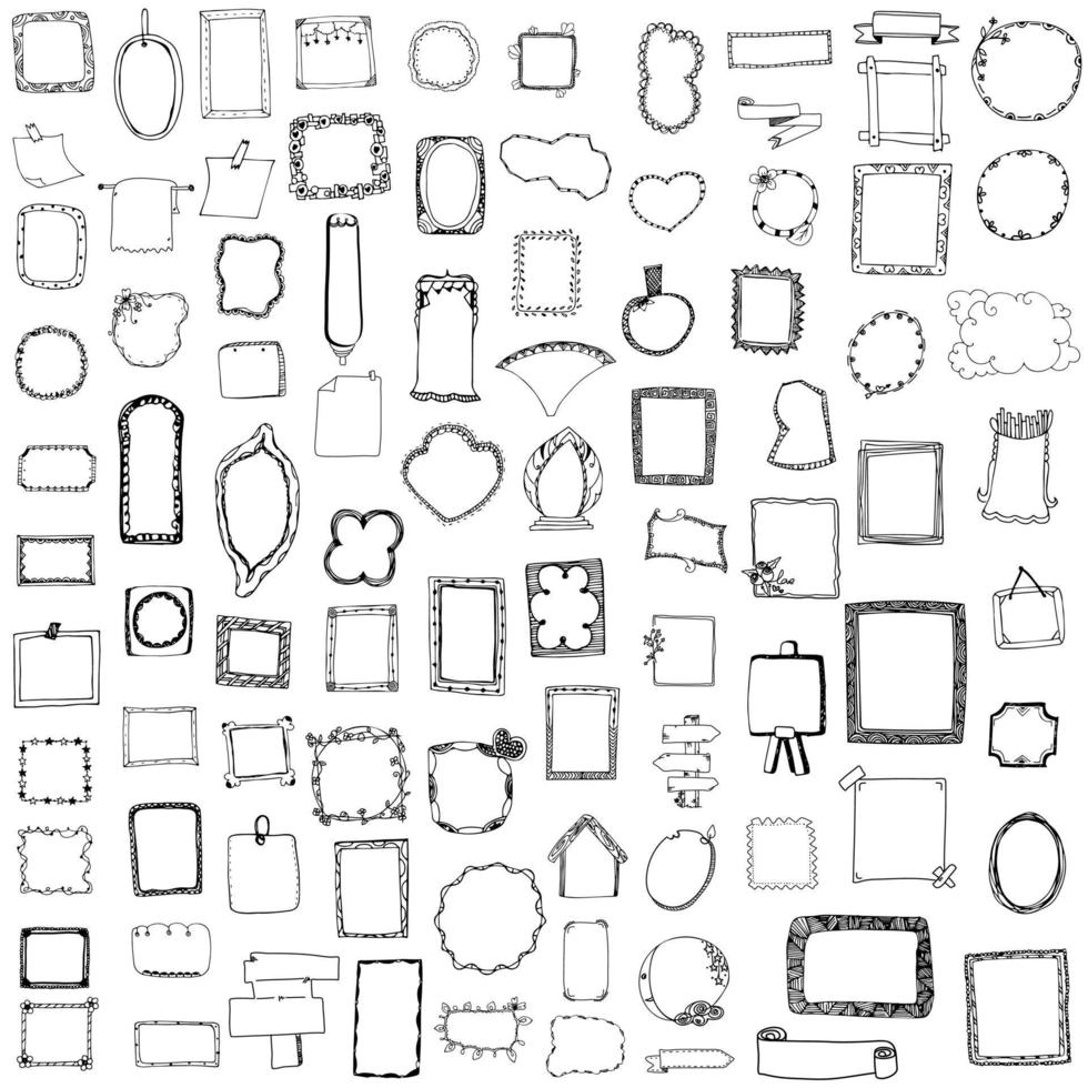 Set of doodle lines hand drawn frames vector illustration