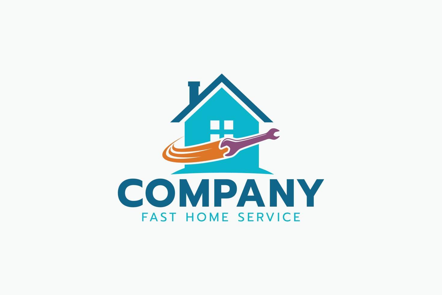 fast home service logo with a combination of house and fast moving wrench. vector