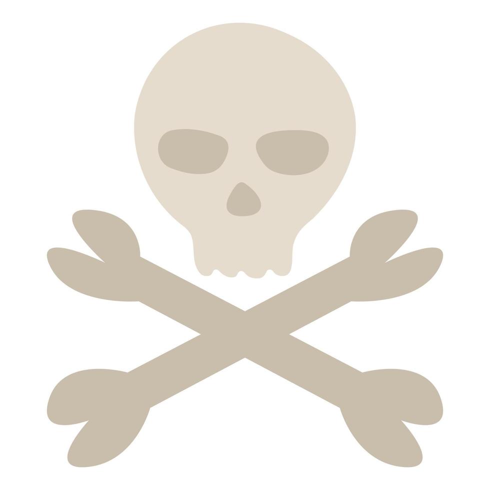 Human skull and crossed bones isolated on white background. Death or Jolly Roger symbol. Cute funny decorative object or design element for Halloween, Day of The Dead. Cartoon vector illustration.