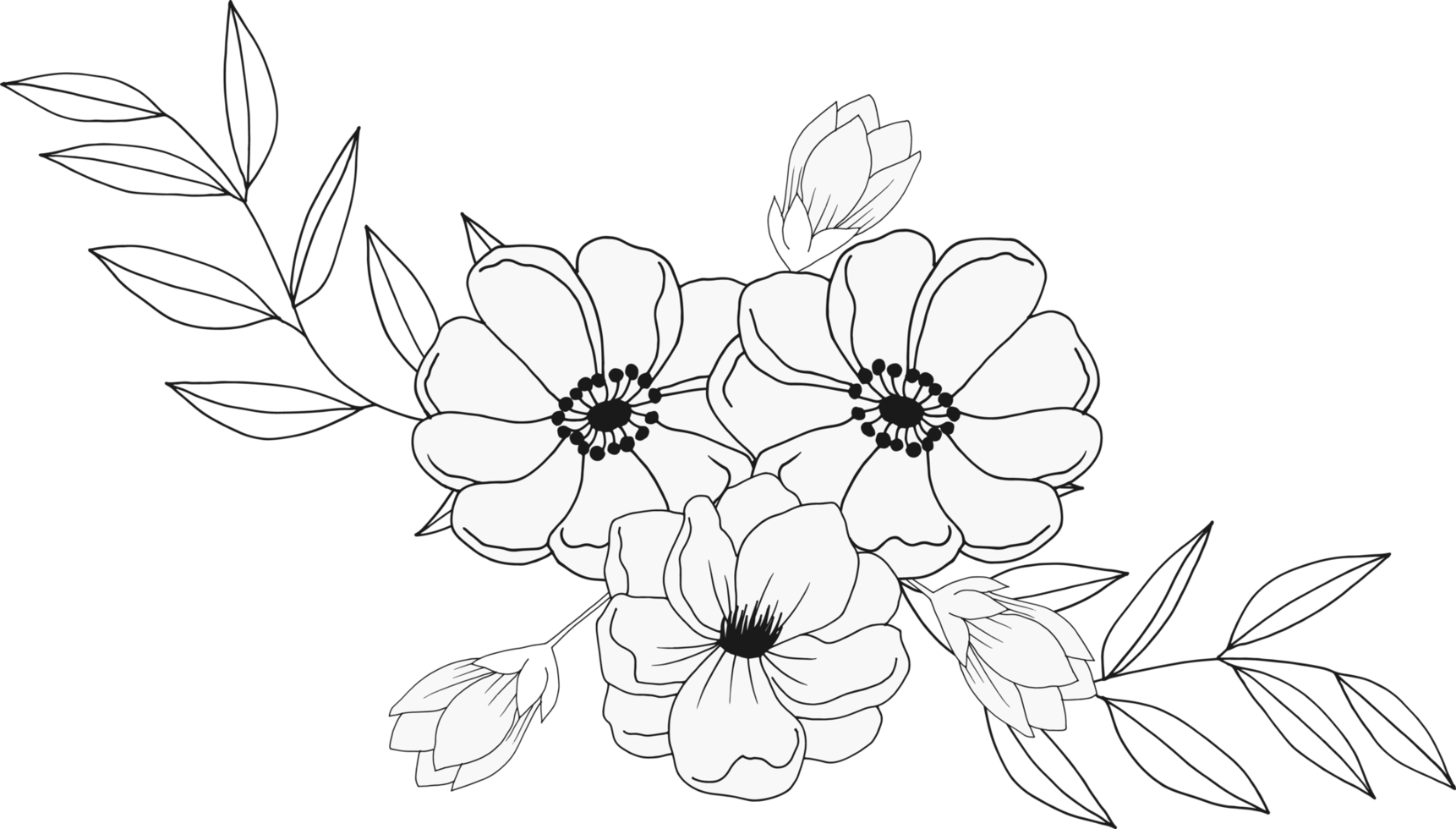 dibujar a mano boceto de flores y hojas png