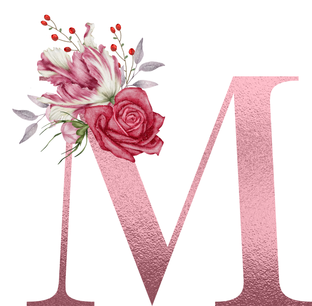 Watercolor Flowers with Rose Gold Alphabet png