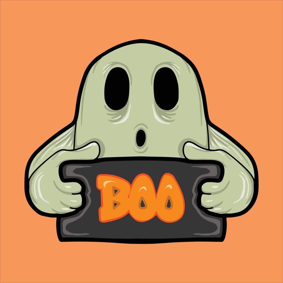 Halloween ghost with text board vector