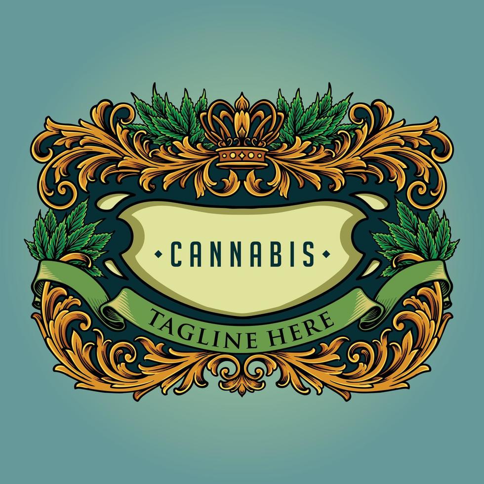 Crown frame cannabis elegant vintage Vector illustrations for your work Logo, mascot merchandise t-shirt, stickers and Label designs, poster, greeting cards advertising business company or brands.