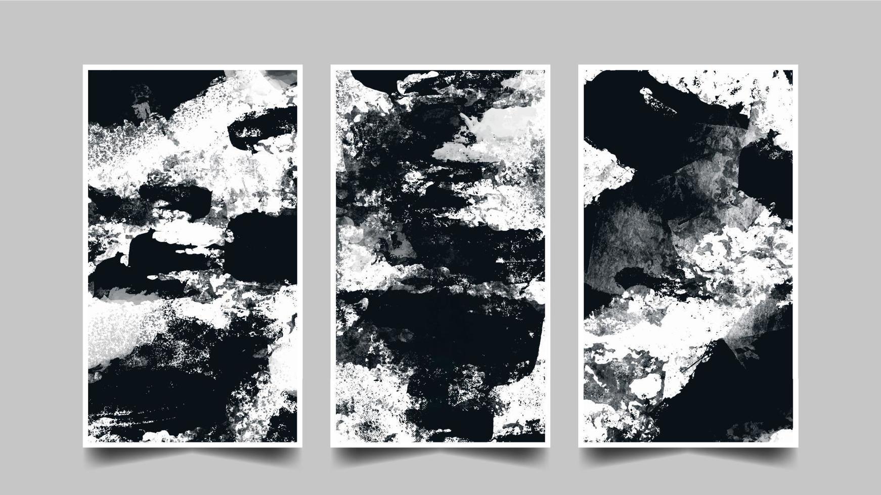 Set of black and white abstract grunge paint texture background. vector