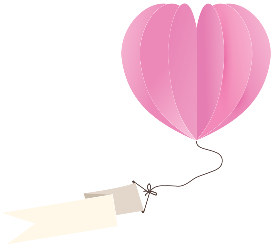 Air balloon heart shape flying with blank label PNG Clipart With Transparent Background for decoration of art file.