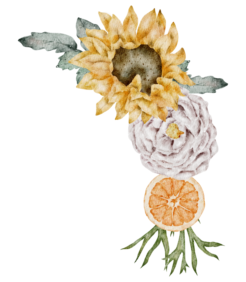 aquarelle de bouquet de tournesol à la feuille d'or png
