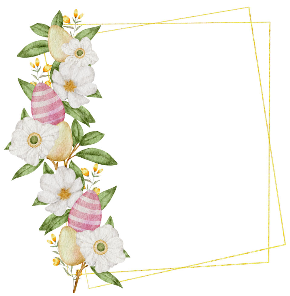 Easter wreath watercolor with Eggs and flower png