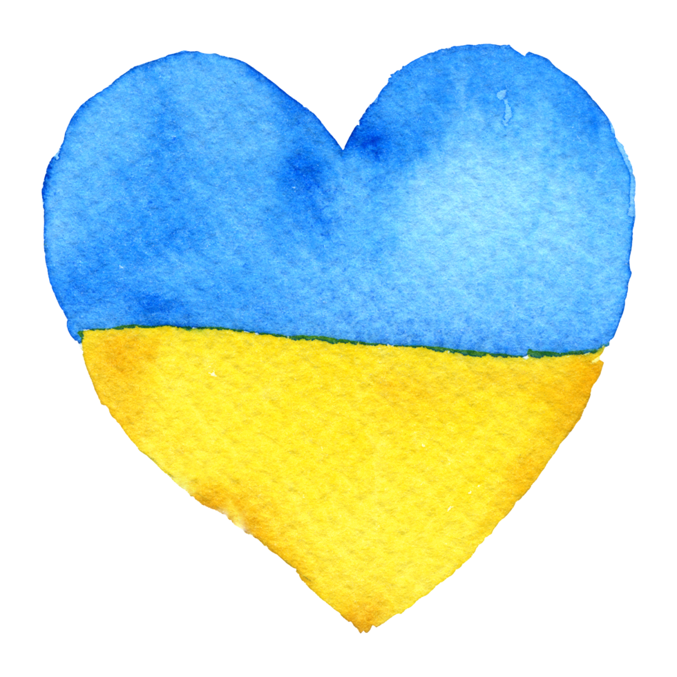 Flag of Ukraine in shape of heart watercolor png