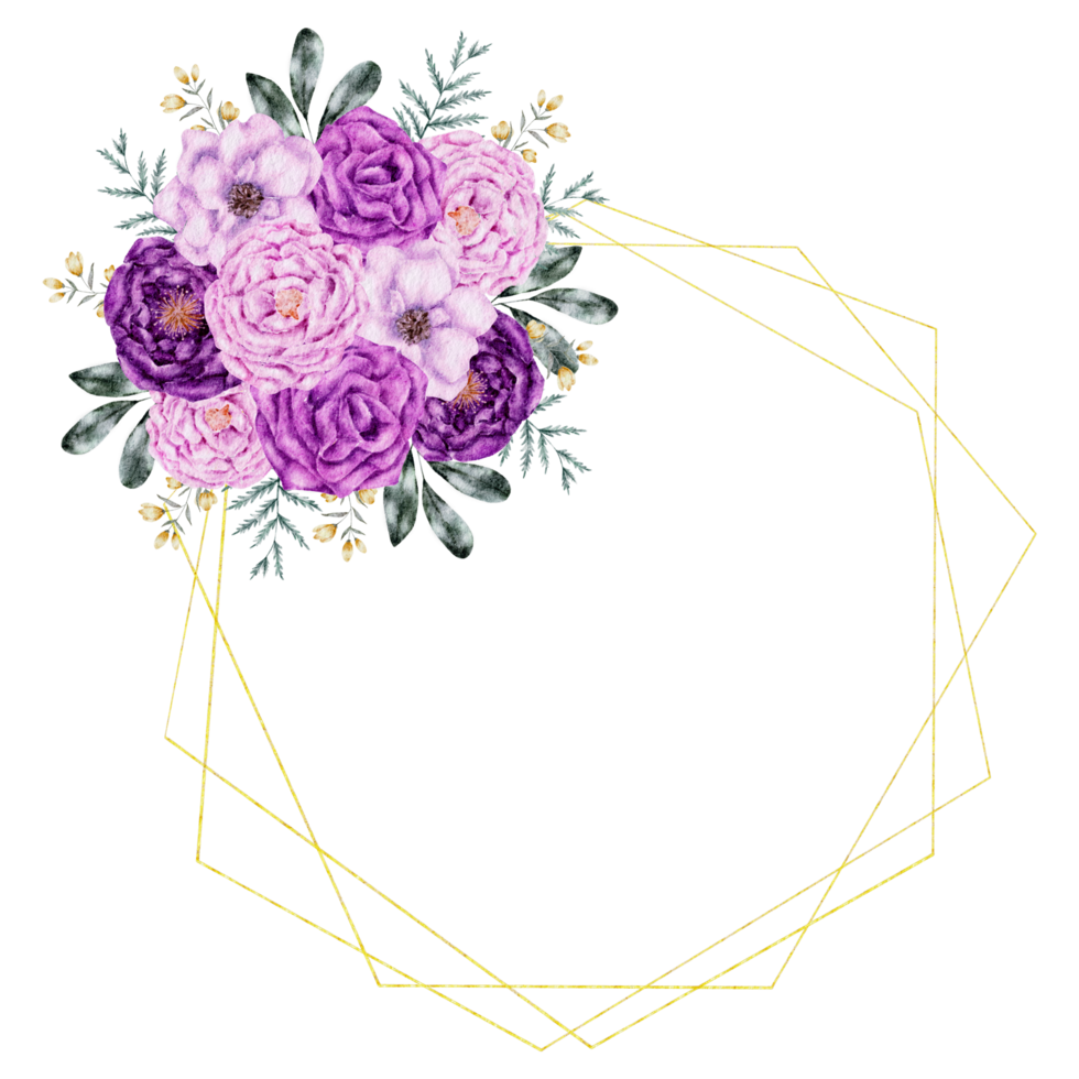 aquarelle de couronne de fleurs avec cadre doré png