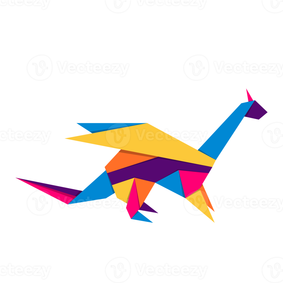 Dragon origami. Abstract colorful vibrant dragon logo design. Animal origami. Transparent background. Png illustration