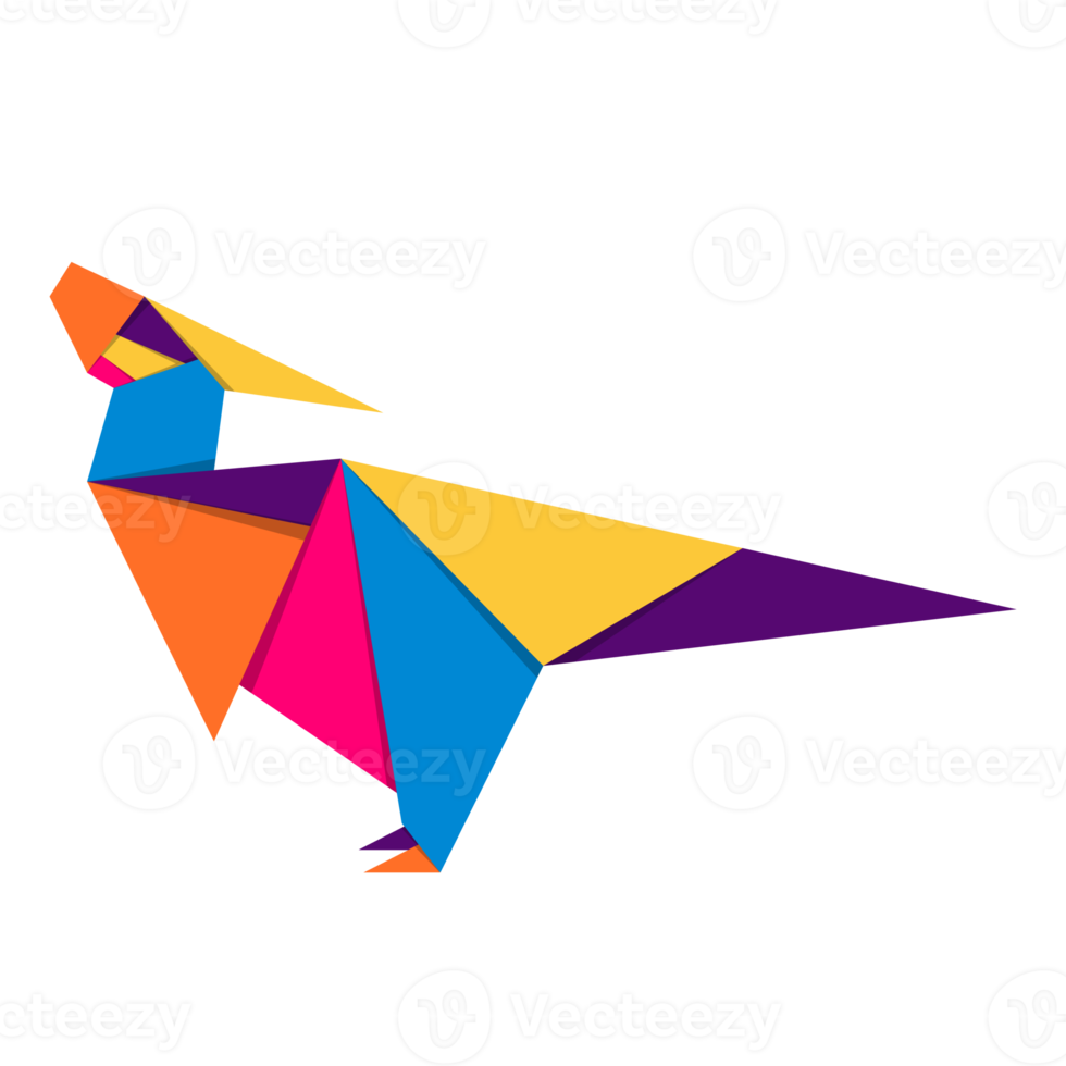 Dinosaur origami. Abstract colorful vibrant dinosaur logo design. Animal origami. Transparent background. Png illustration