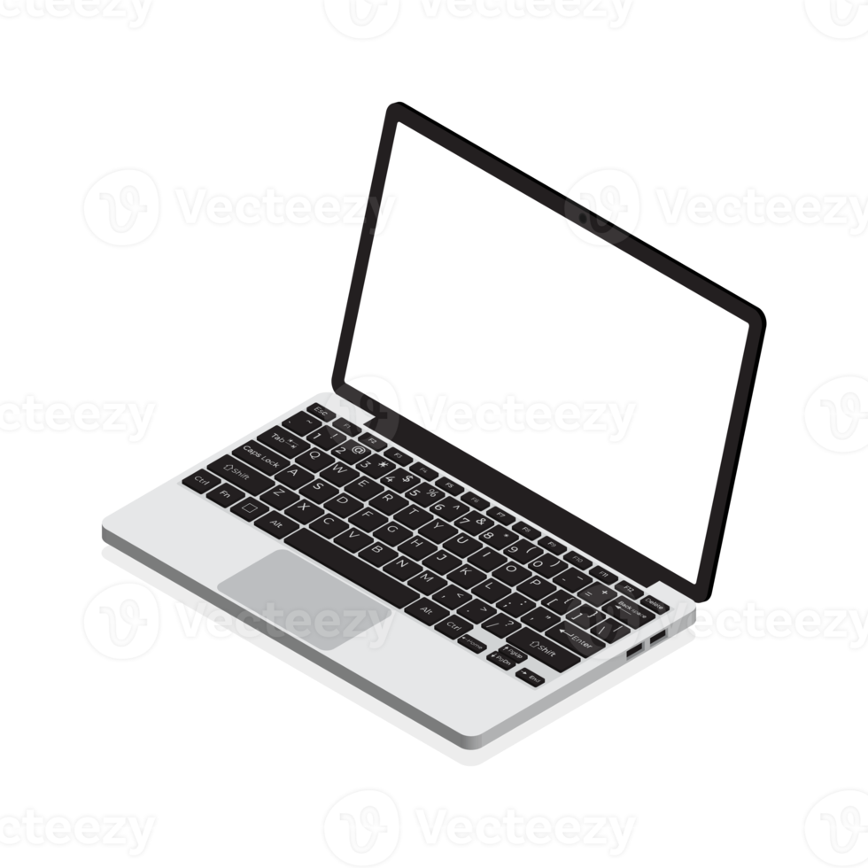 Isometric Laptop. Vector 3d isometric laptop computer. Transparent background. Png illustration