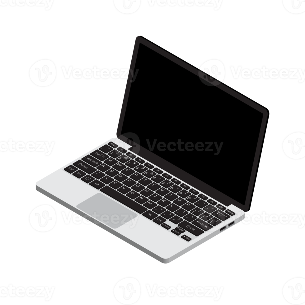 Isometric Laptop. Vector 3d isometric laptop computer. Transparent background. Illustration png