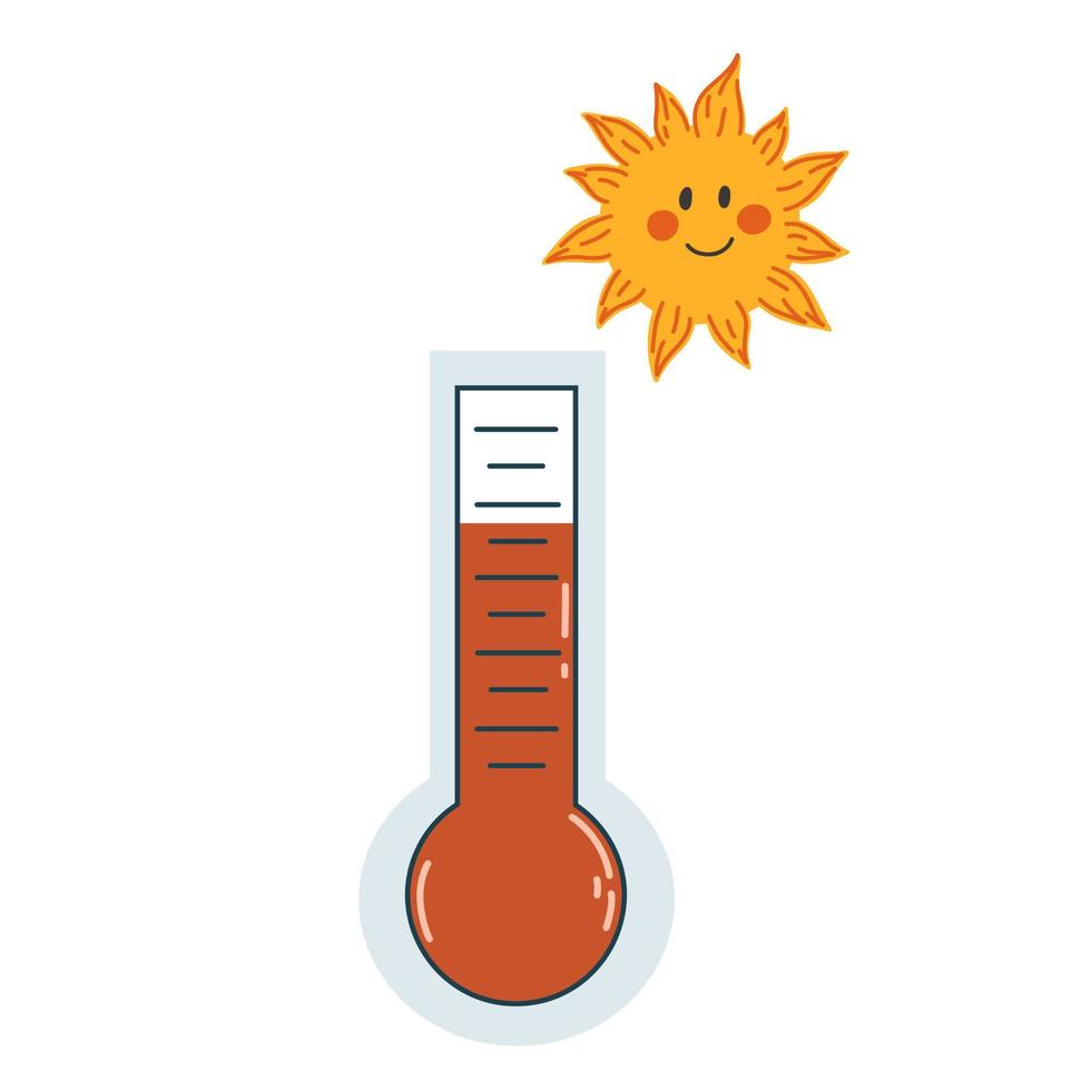 Vector illustration with thermometer and sun in flat style isolated on  white. Hot weather, summer heat, global warming, heat wave. 19859419 Vector  Art at Vecteezy