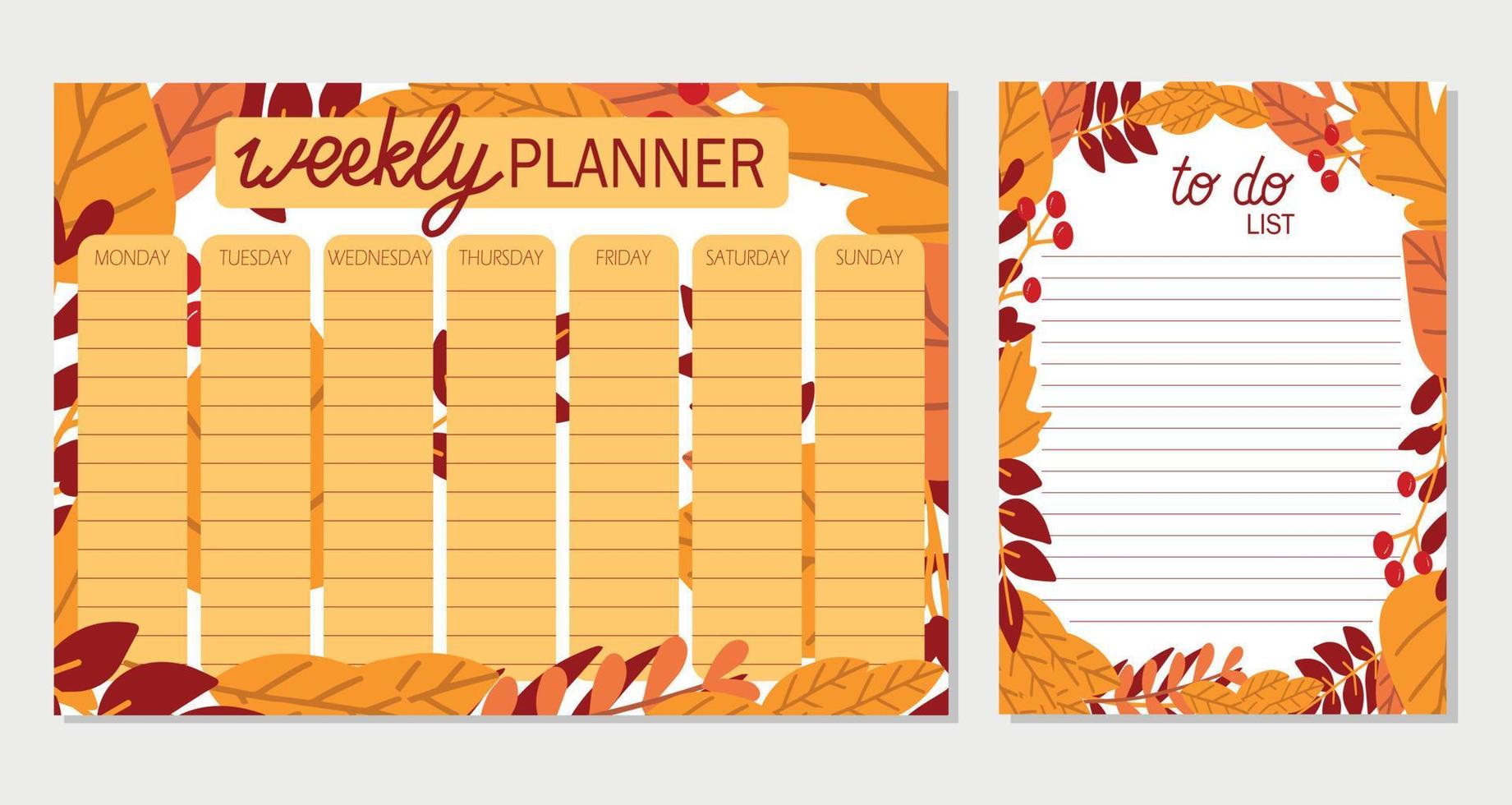semanal planificador y a hacer lista con otoño alero,plantilla página, garabato mano dibujado vector ilustración. otoño y otoño concepto.